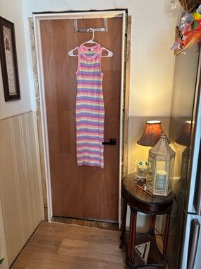 Divided Multicolor Striped Maxi Dress